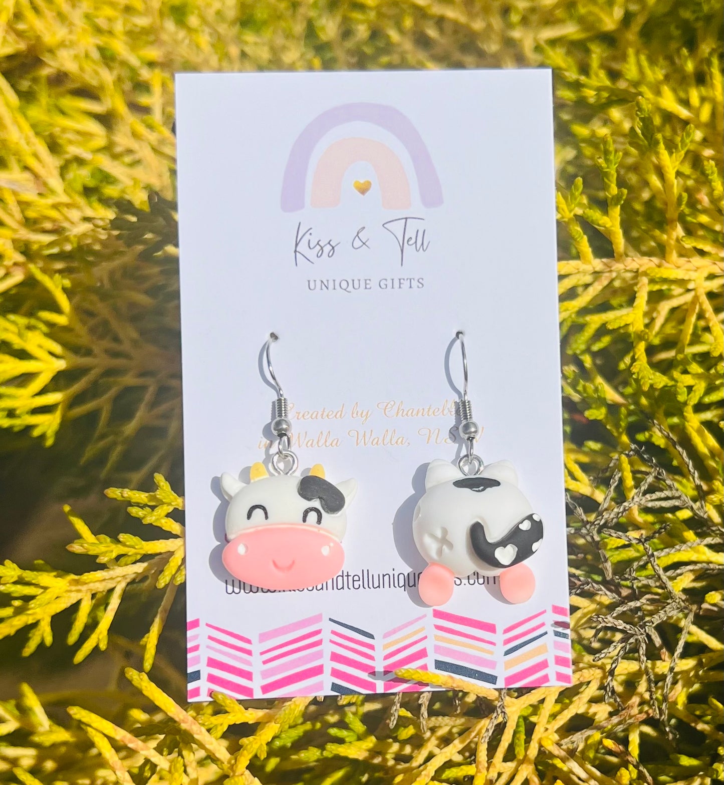 3D Cow Dangle Earrings