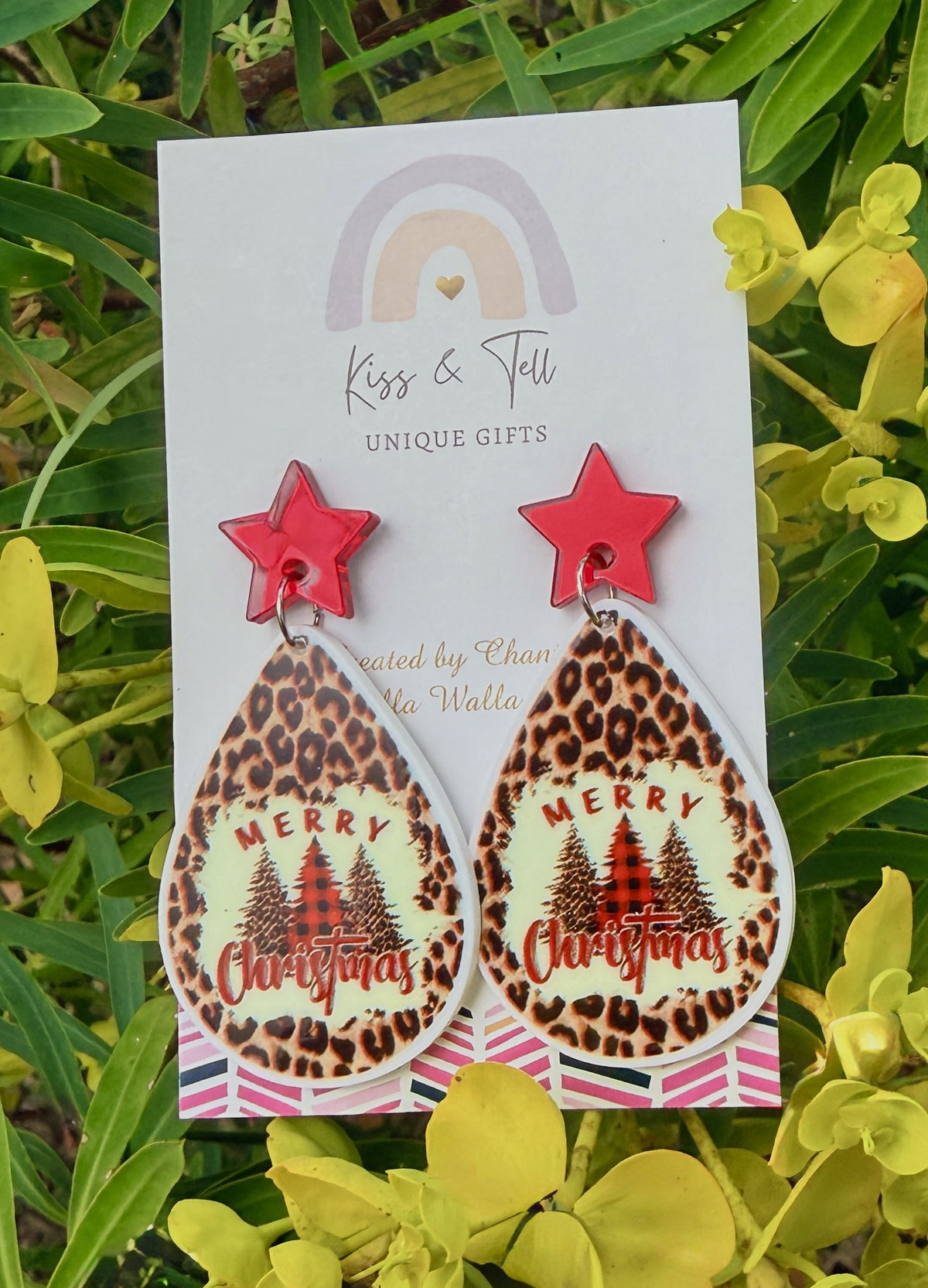 * SALE *  Leopard Print 'Merry Christmas' Earrings