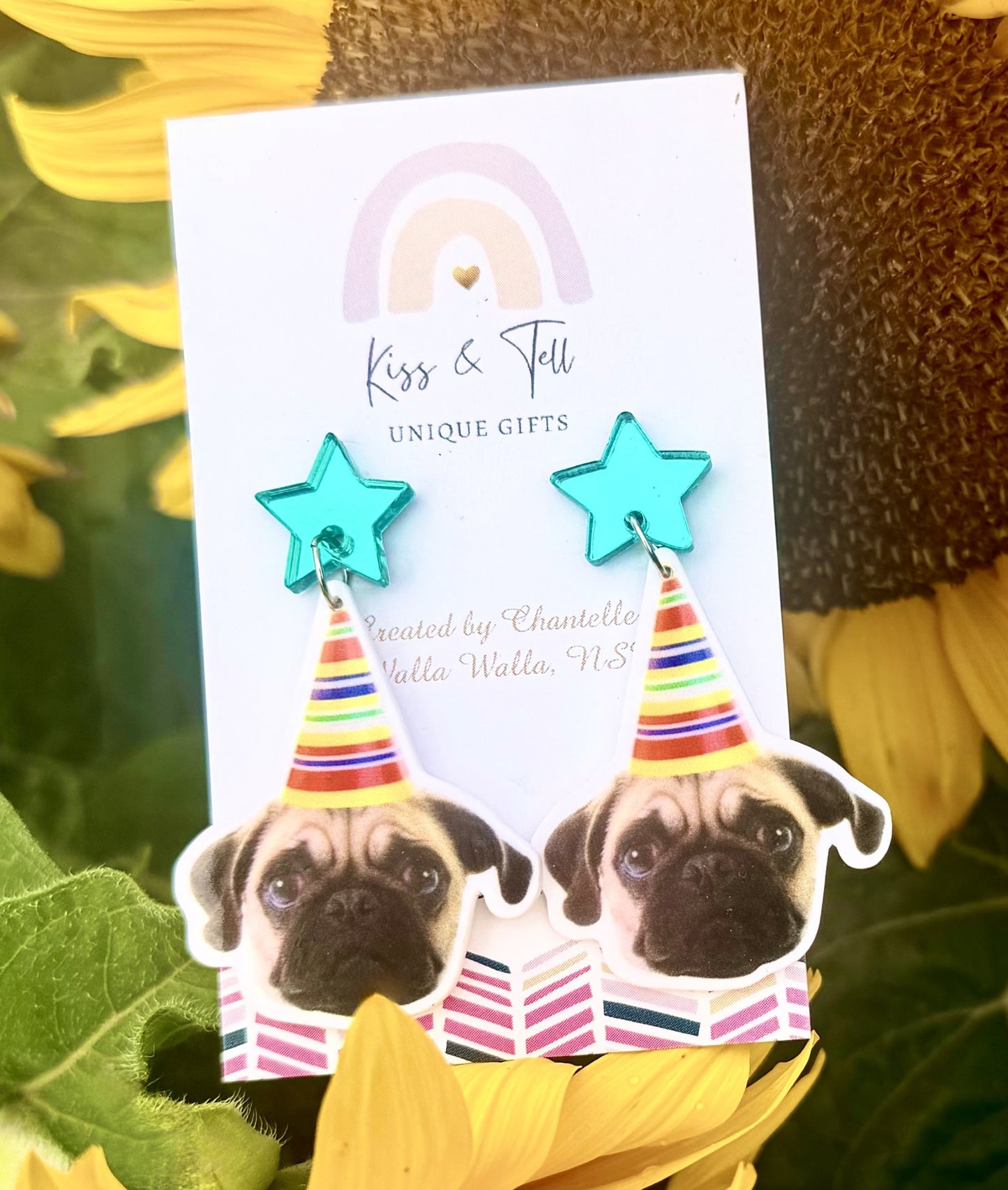 Birthday Pug Dog Earrings