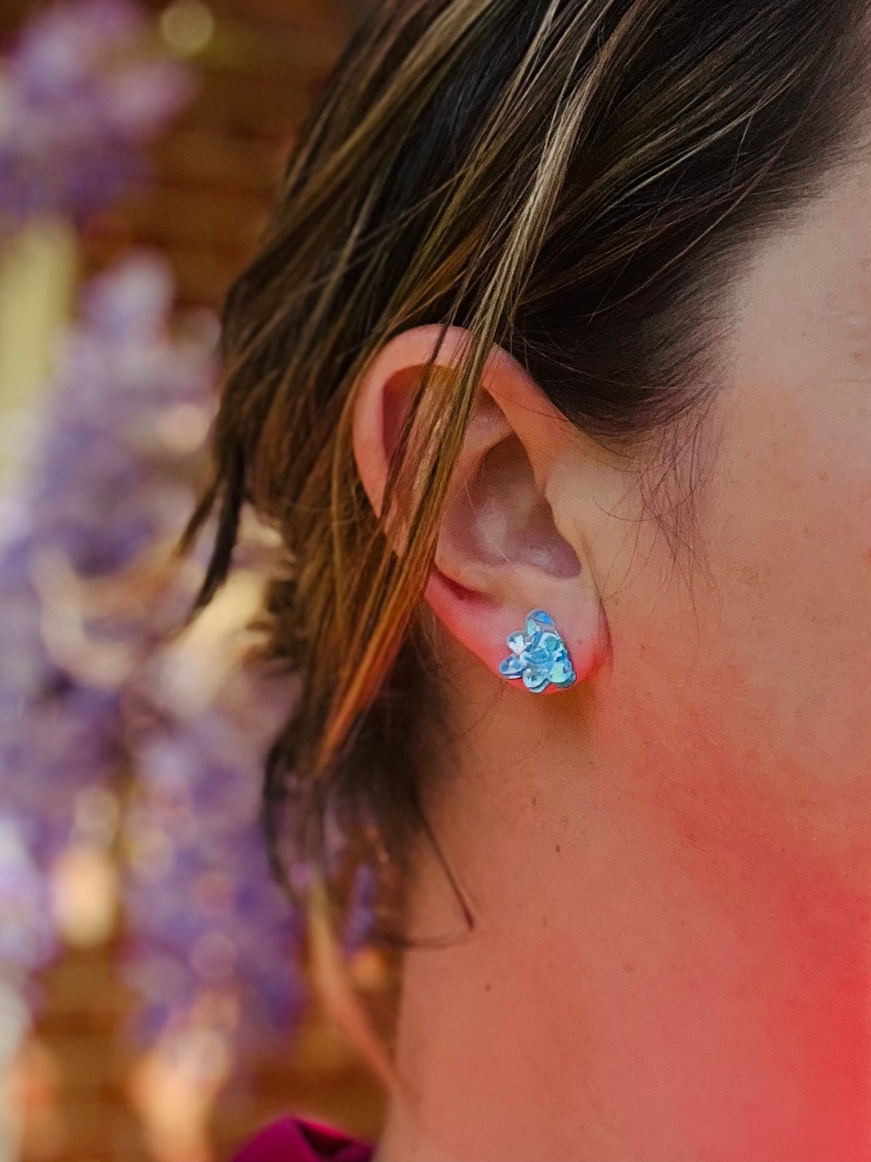 Blue Crystal Half-Flower Stud Earrings