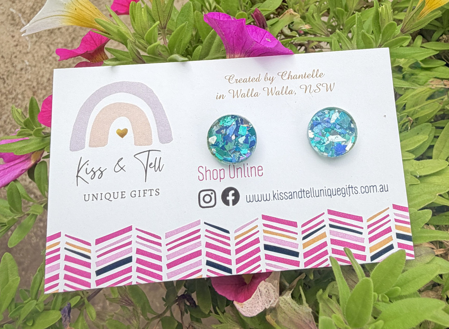 Blue Crystal Glitter Stud Earrings