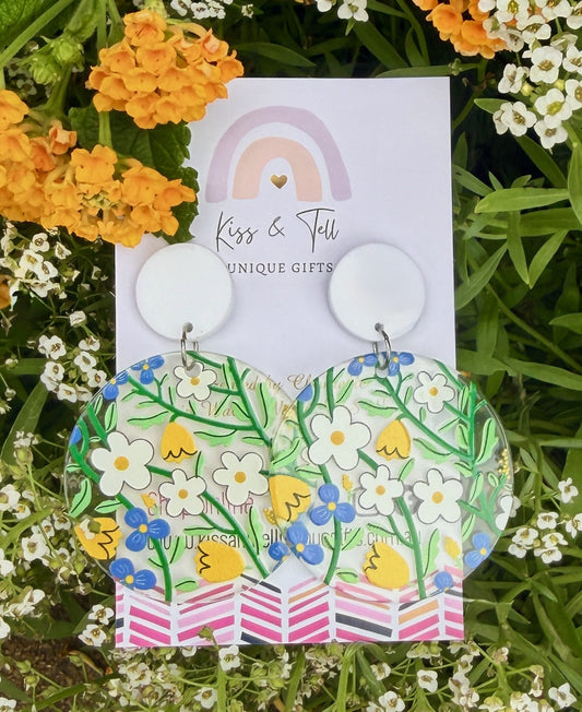 Spring Flowers Circle Earrings