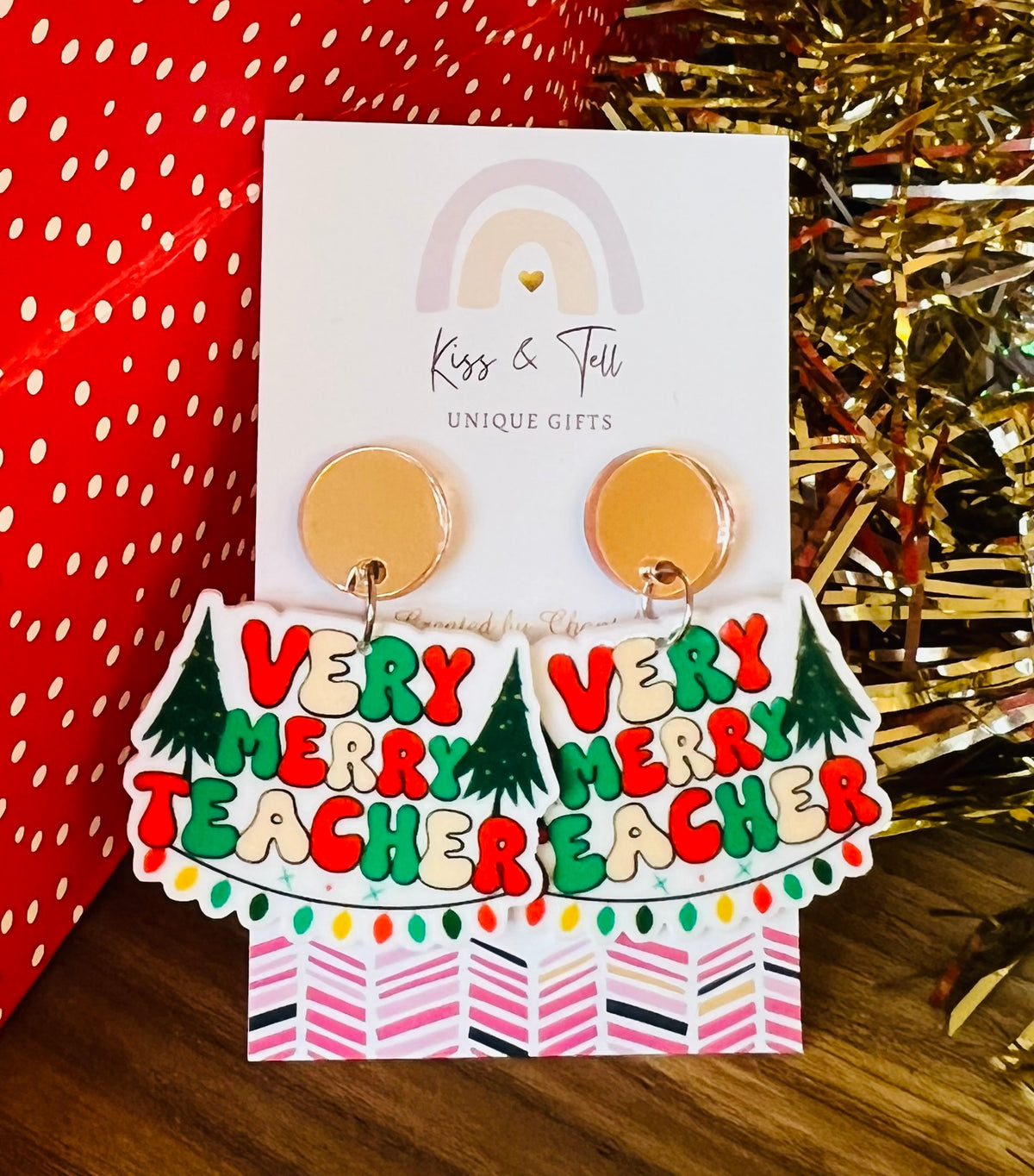 Merry Teacher Christmas Dangle Earrings