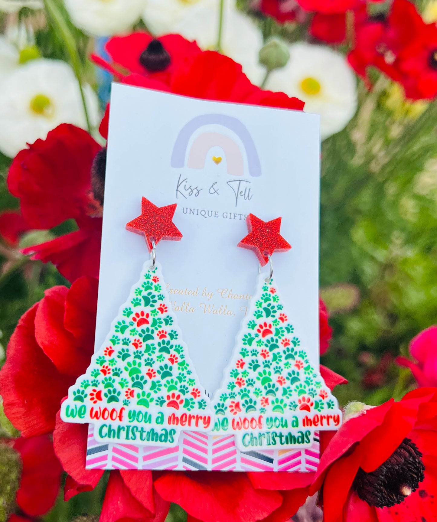 Christmas Dog Tree Dangle Earrings