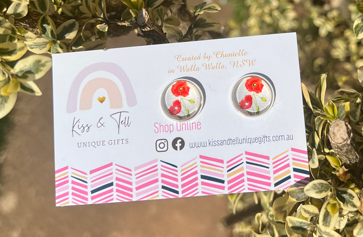 Poppy Flower Glass Stud Earrings