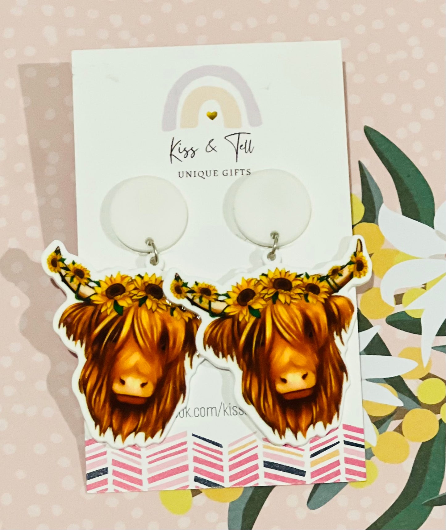 Sunflower Highland Cow Earrings