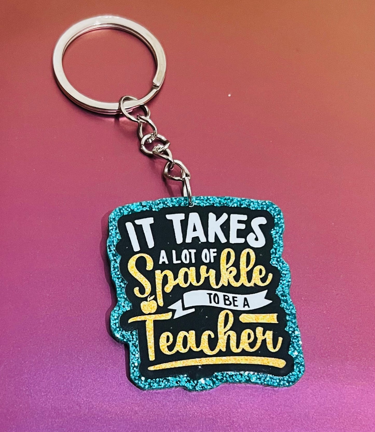 Sparkle Teacher Teal Glitter Keyring