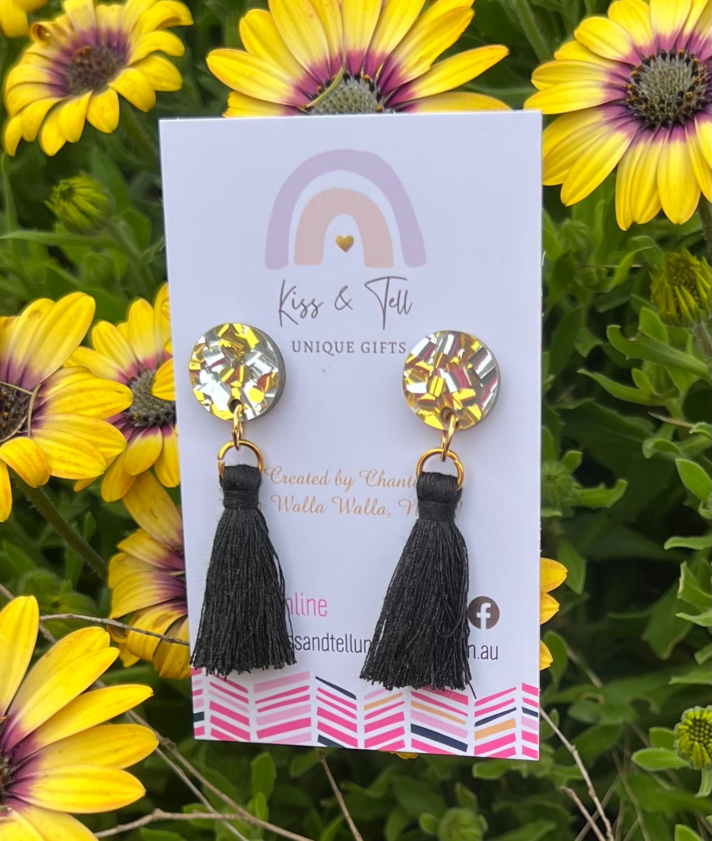 Black Tassel Glitter-Drop Earrings