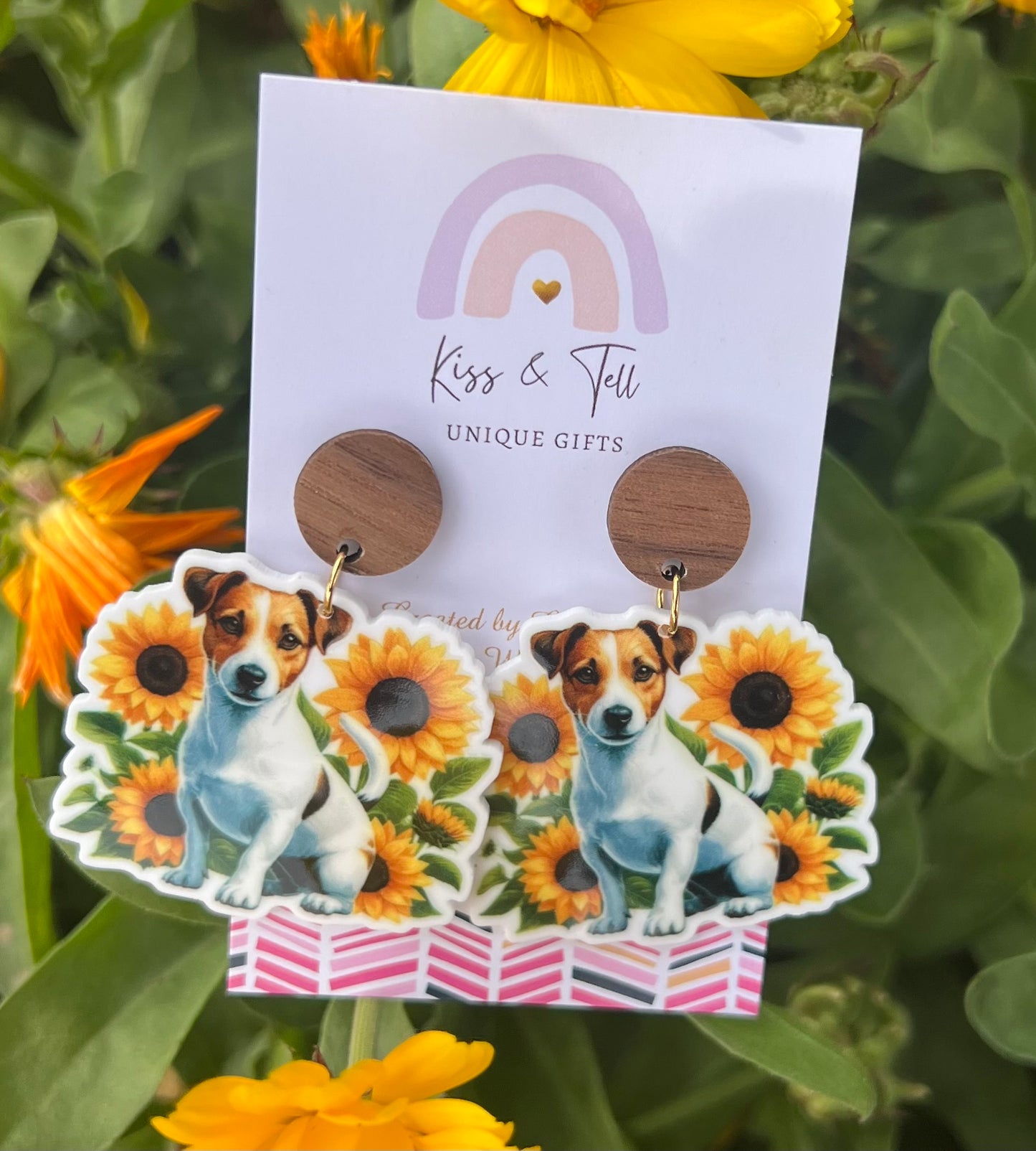 Jack Russell Sunflower Dangle Earrings