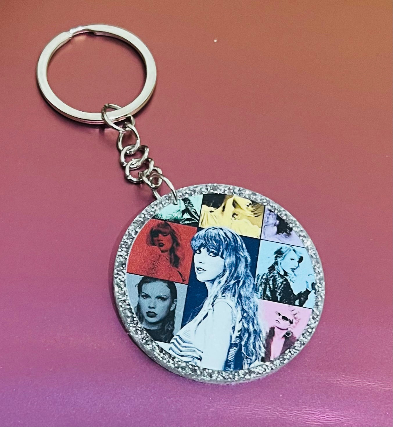 Taylor Swift Silver Glitter Keyring