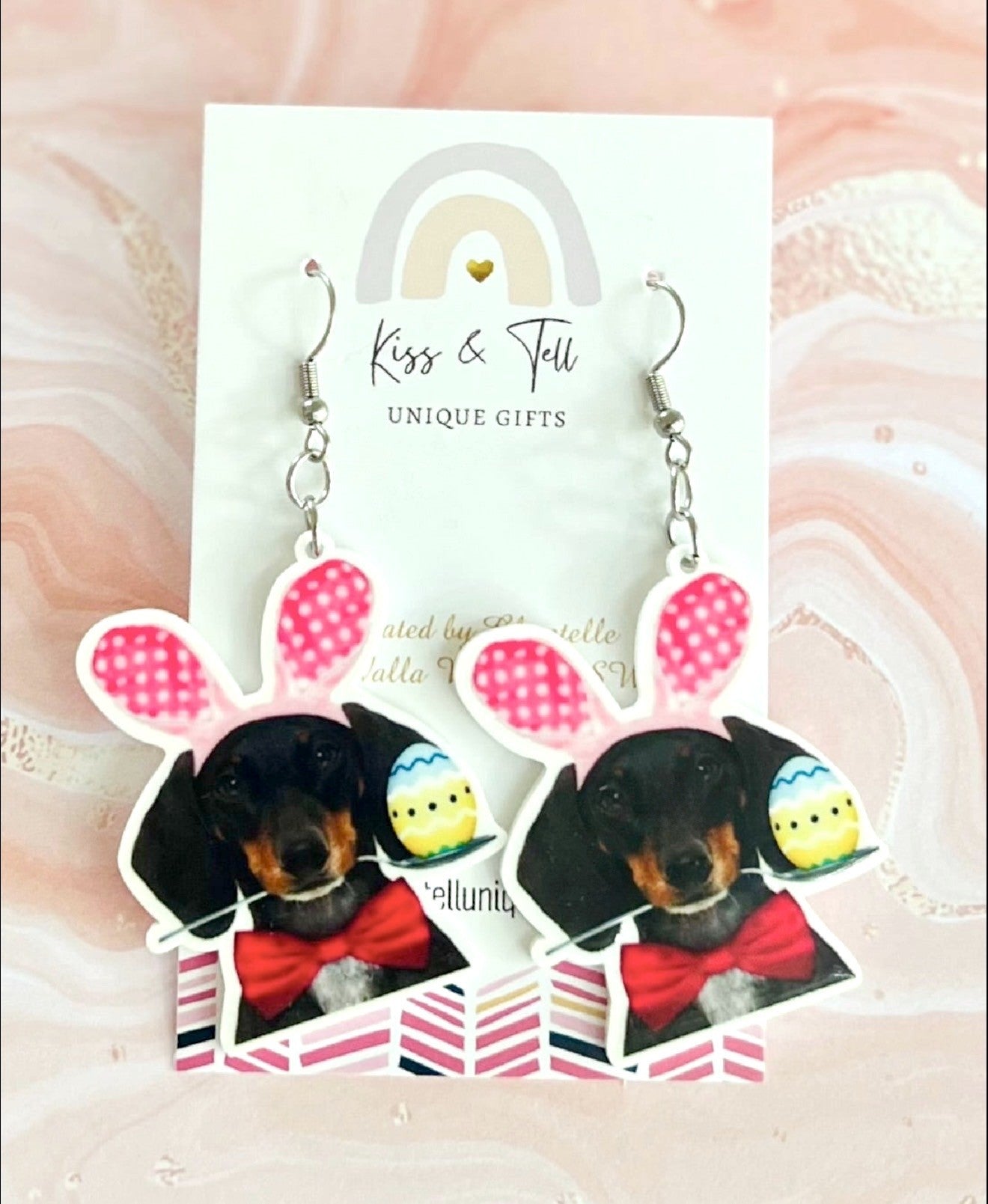 * SALE * Easter Dachshund Dangle Earrings