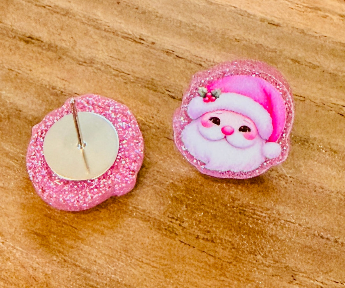 Pretty Pink Glitter Santa Stud Earrings