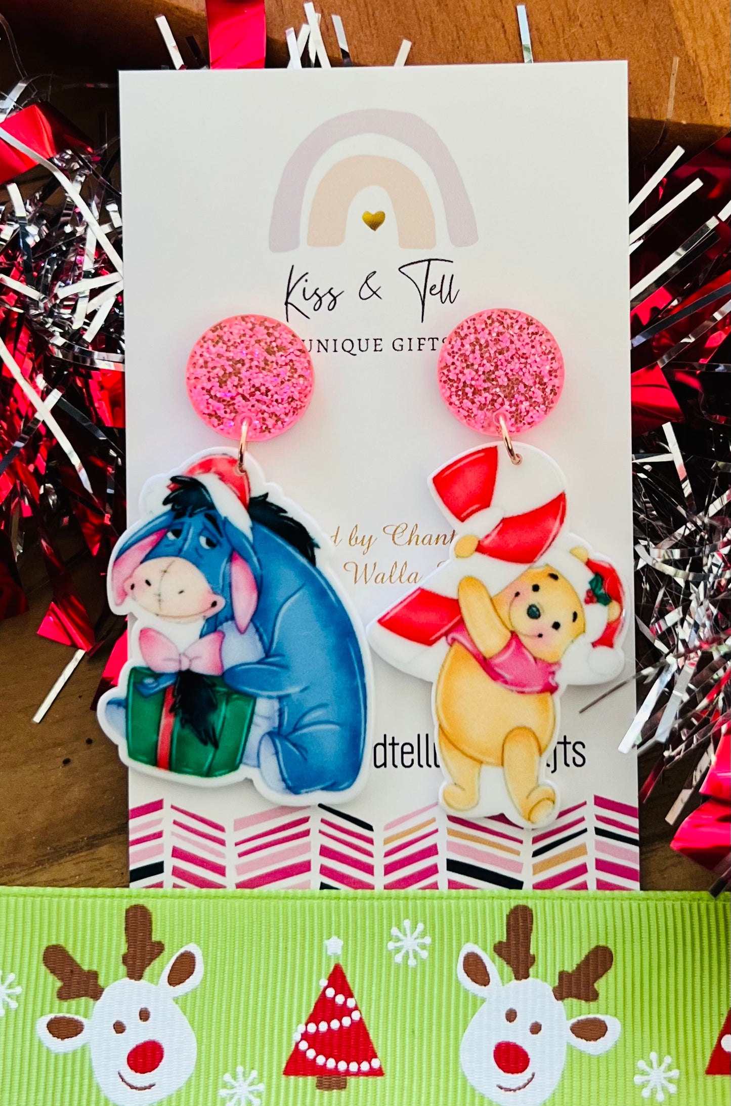 Christmas Winnie & Eeyore Dangle Earrings