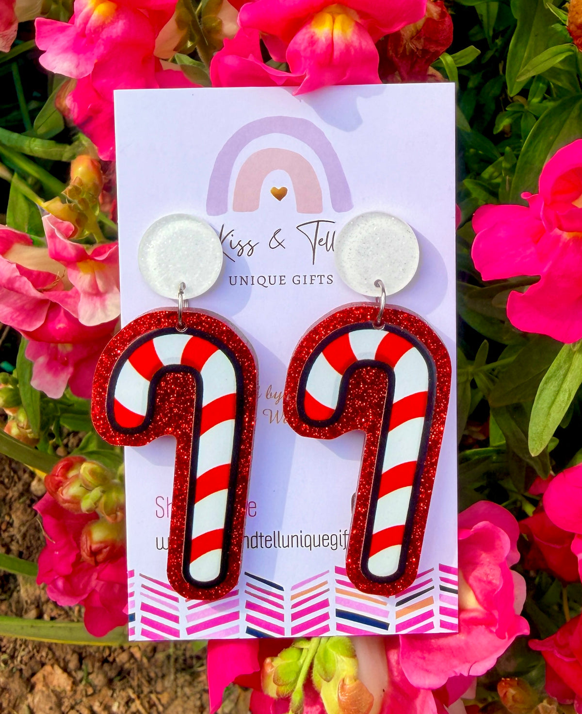 Red Glitter Candy Cane Dangle Earrings
