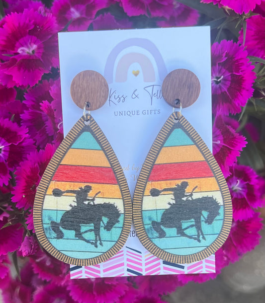 Horse & Cowboy Wooden Dangle Earrings