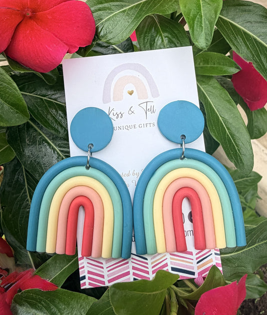 Blue Rainbow Clay Drop Earrings