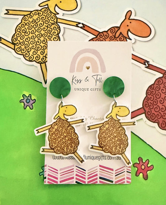 Green Sheep Book Dangle Earrings