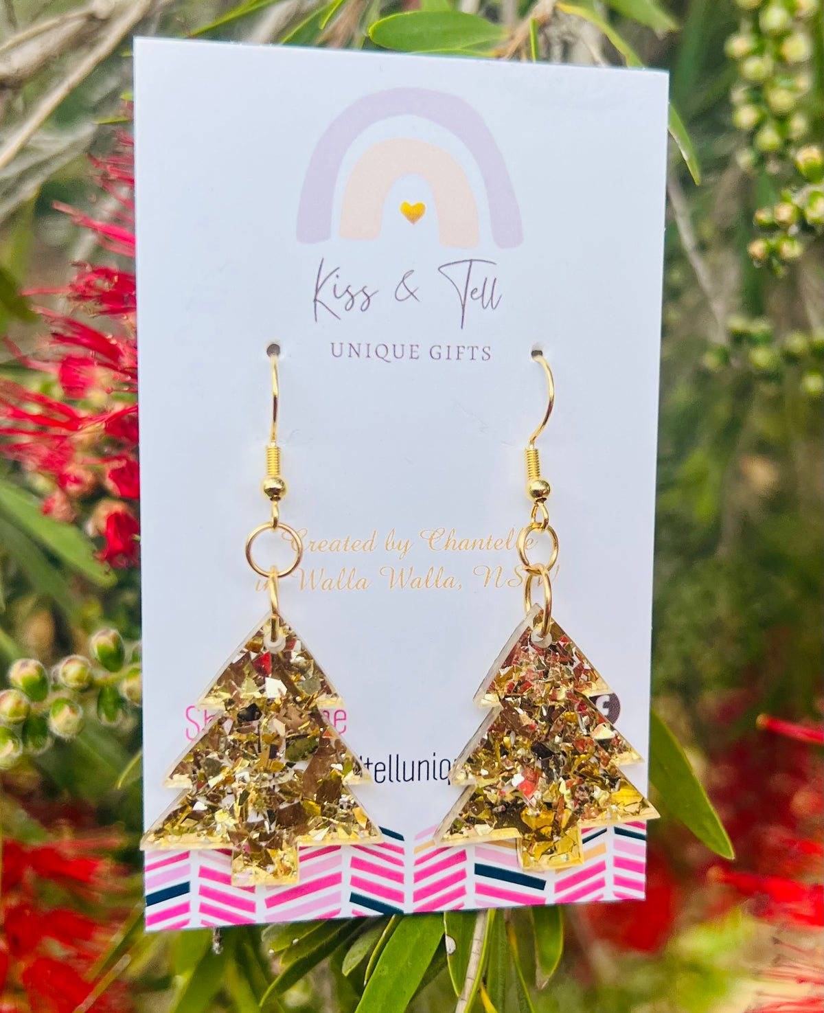 * LAST ONE *  Gold Glitter Acrylic Christmas Tree Earrings