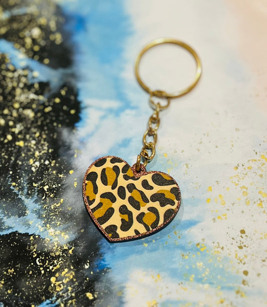 Leopard Print Heart Keyring