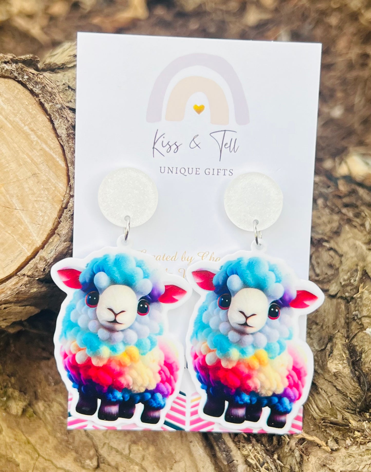 Rainbow Sheep Dangle Earrings