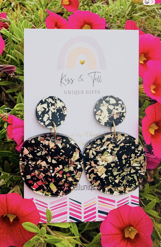 Black & Gold Glitter Dangle Earrings