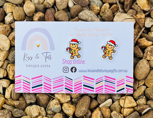 Candy Cane Gingerbread Man Stud Earrings