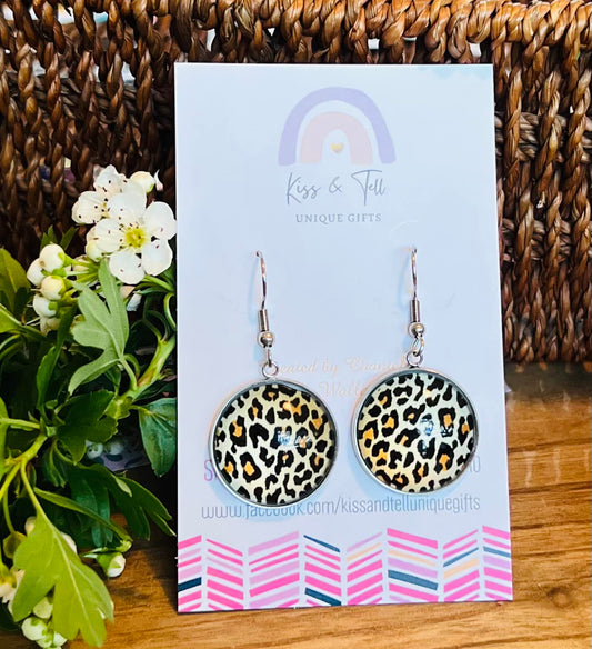 Leopard Print Silver Dangle Earrings