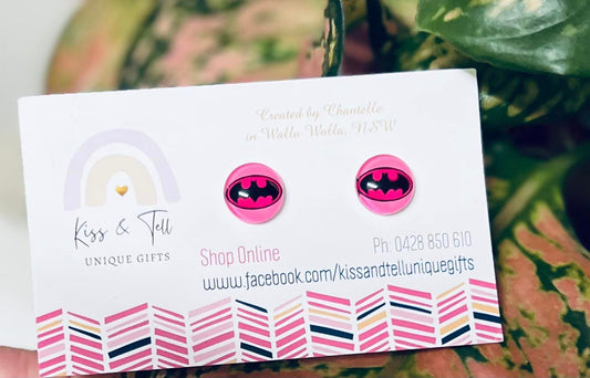 Pink Batman Stud Earrings