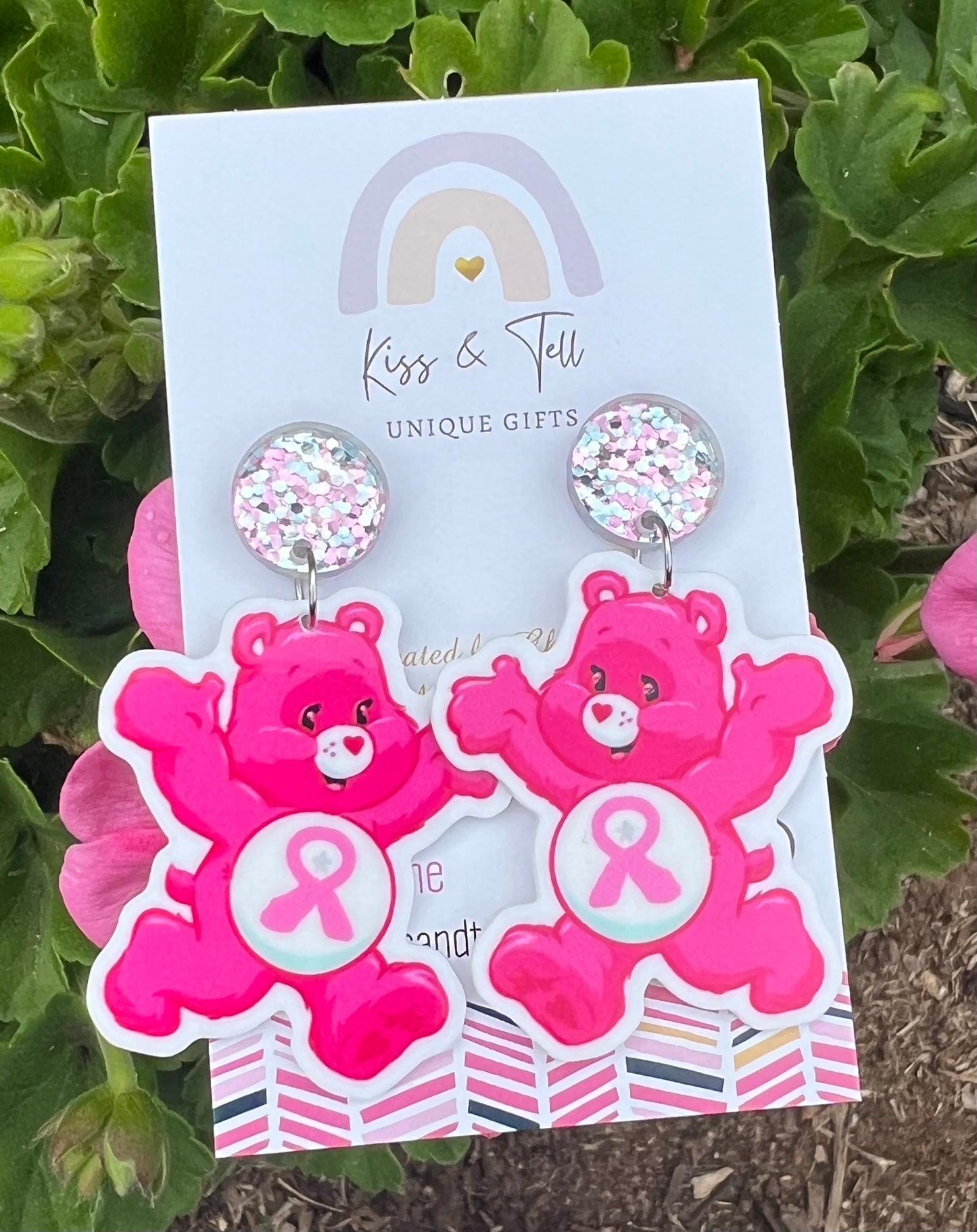 Breast Cancer Care Bear Earrings