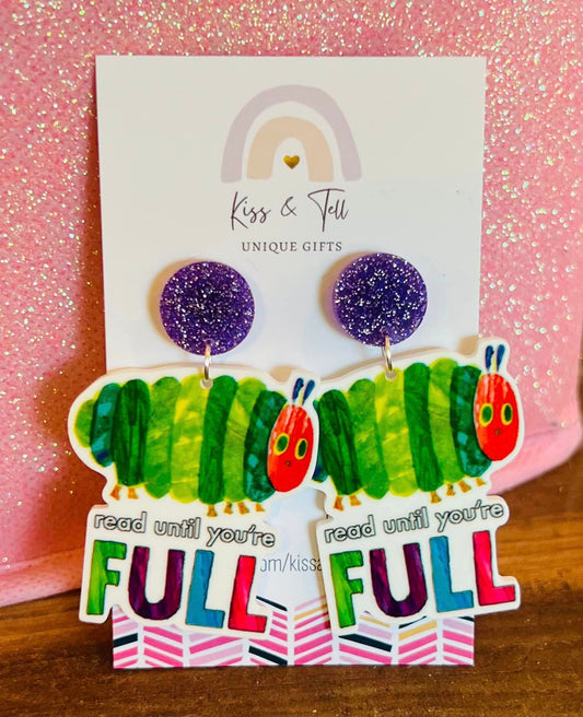 "Read until you're Full" Caterpillar Earrings