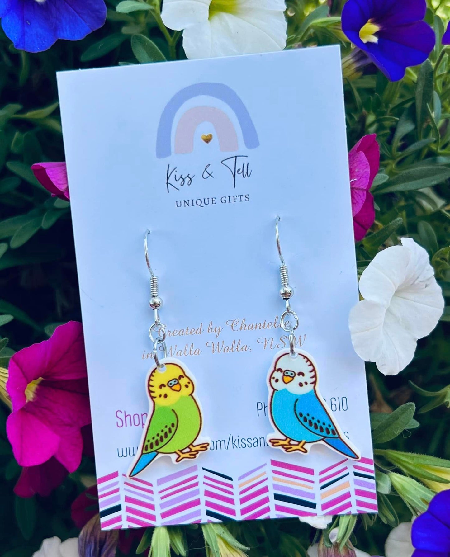 Budgie Bird Smaller Dangle Earrings