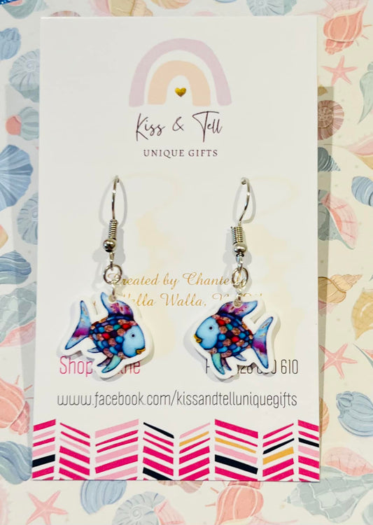 Small Rainbow Fish Dangle Earrings