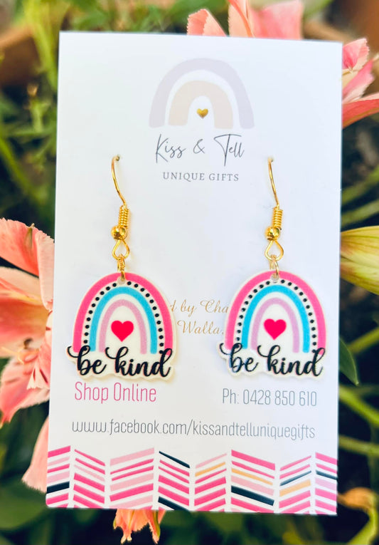 Rainbow "Be Kind" Small Dangle Earrings