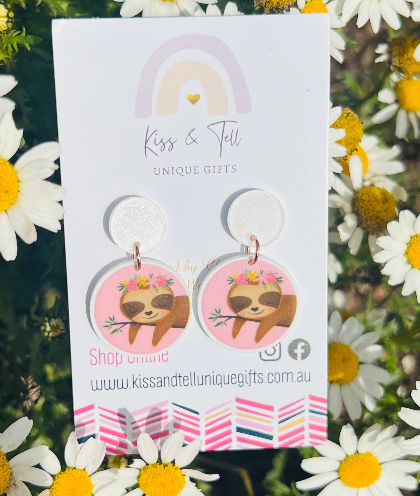 Floral Sloth Dangle Earrings