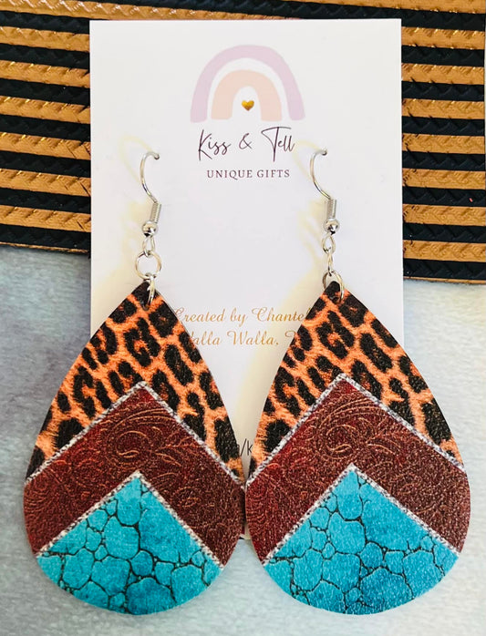 Leopard Faux Leather Dangle Earrings