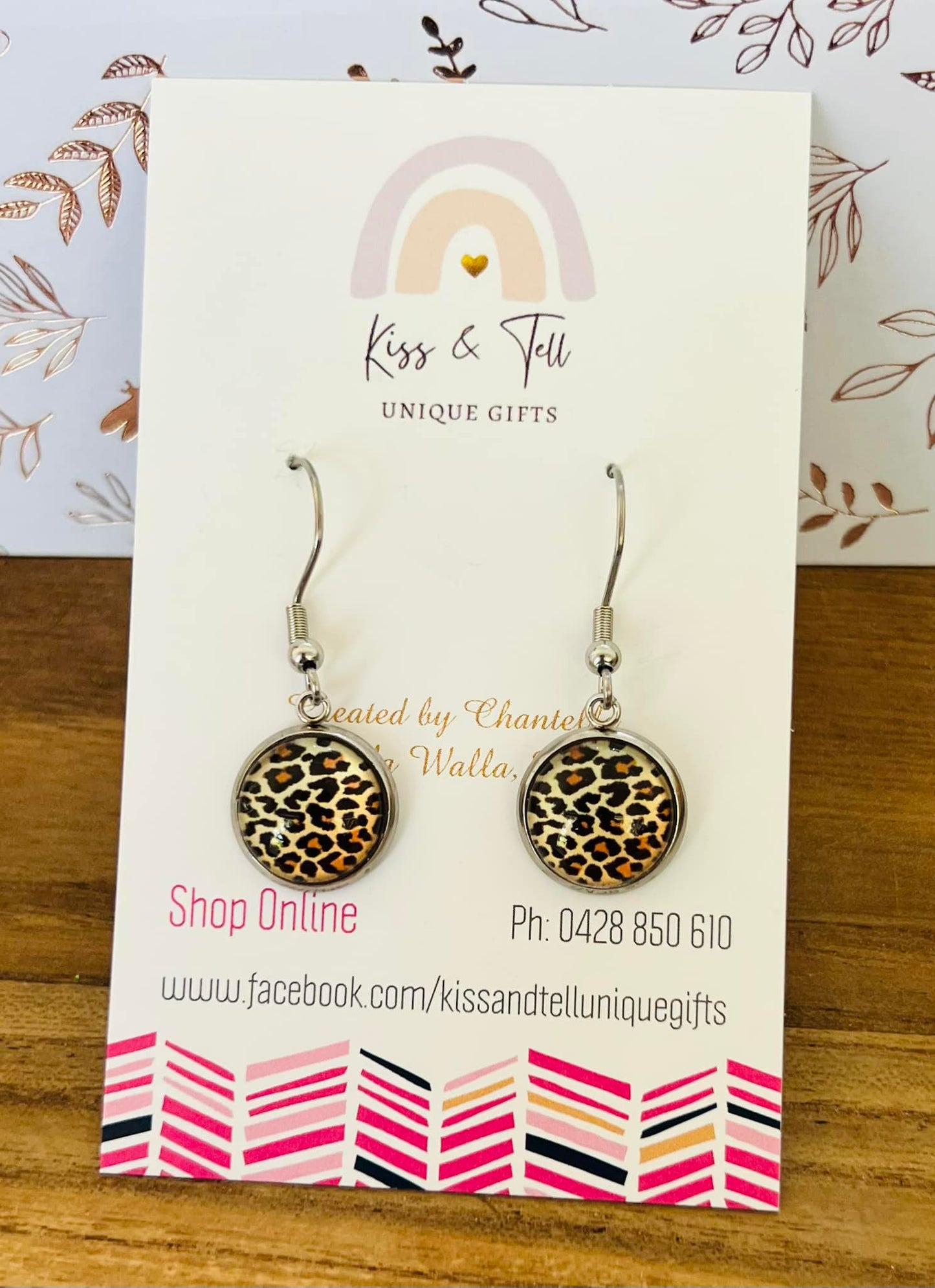 Leopard Print Silver Dangle Earrings