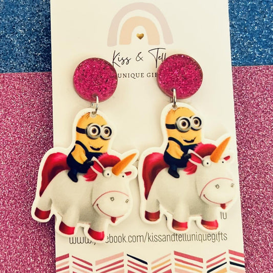 Minion on Unicorn Drop Earrings