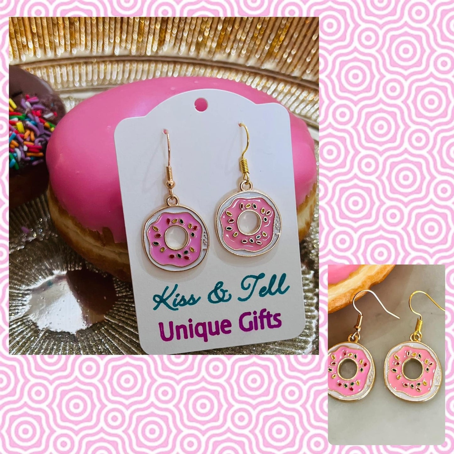 Pink Donut Dangle Earrings