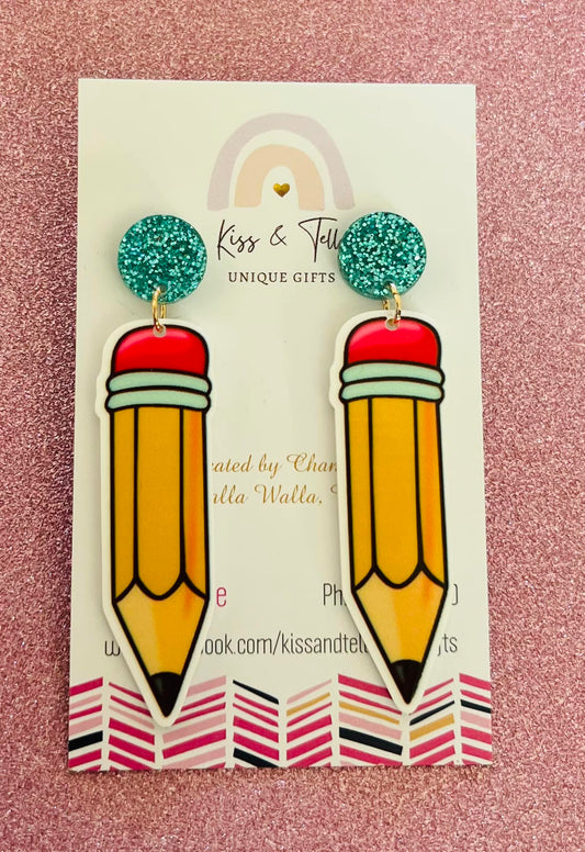 Pencil Teal-Drop Earrings