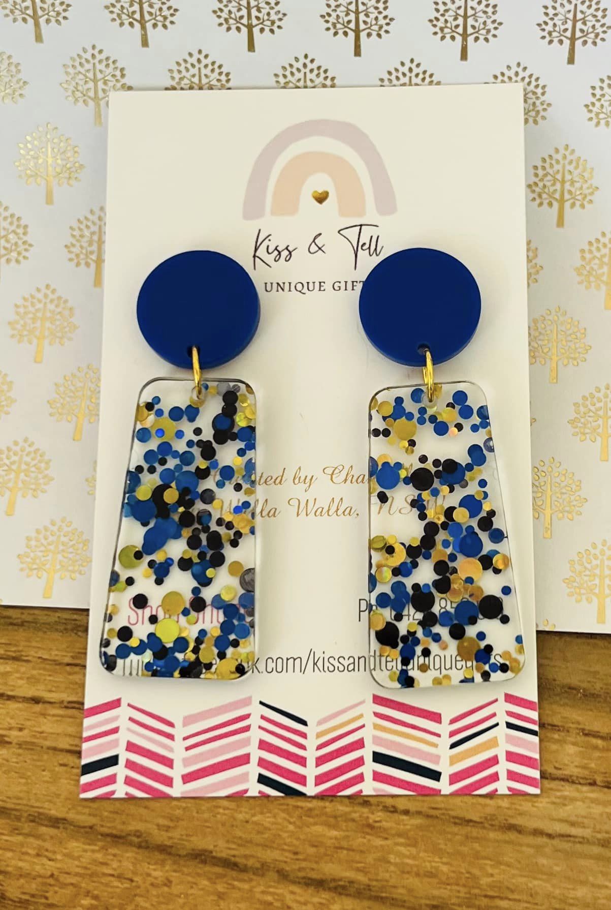 Blue & Gold Glitter Drop Earrings