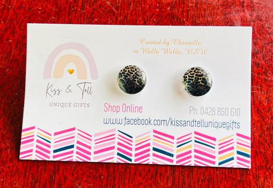 Black Ombre Leopard Print Stud Earrings