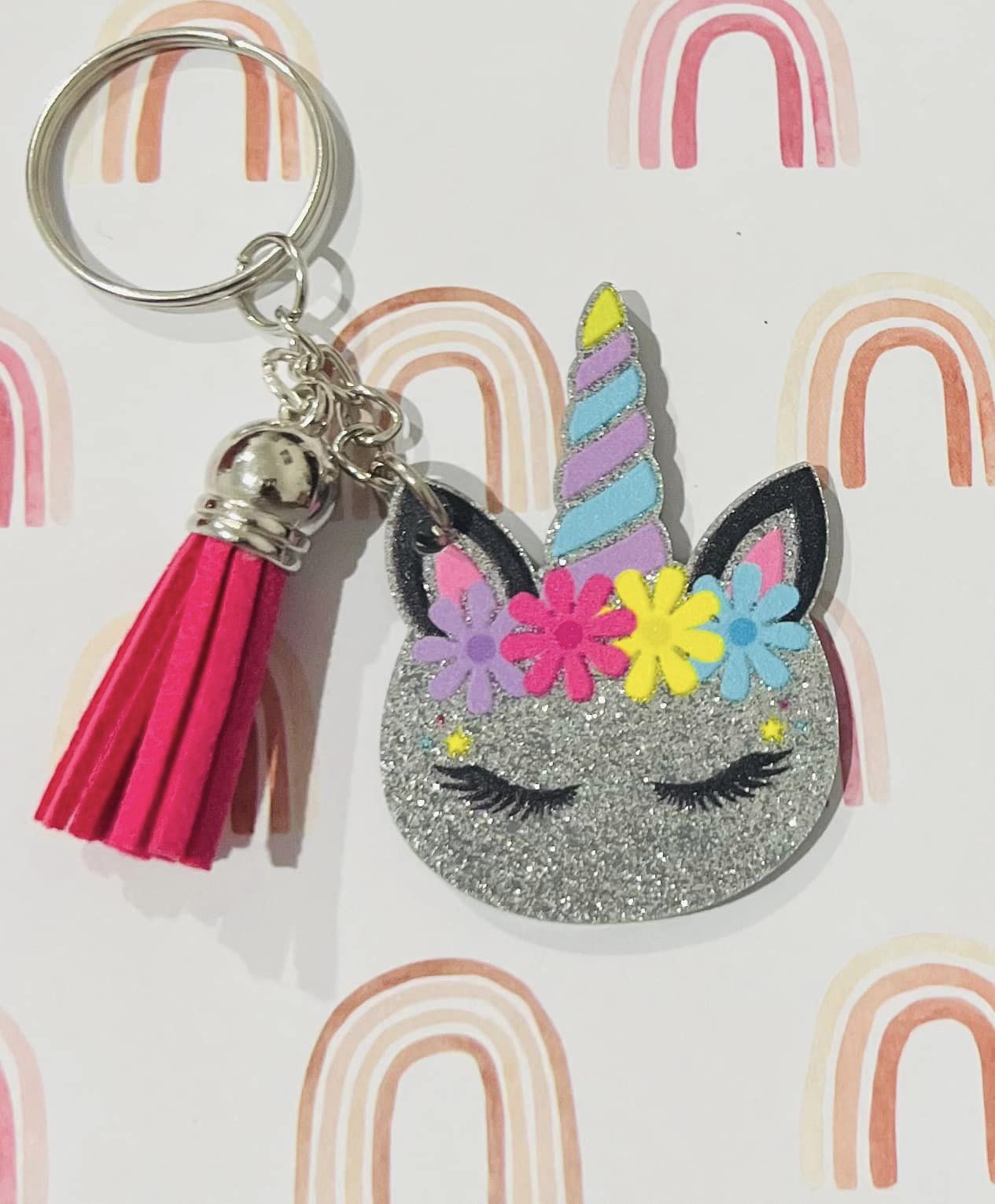 Glitter Acrylic Unicorn Keyrings