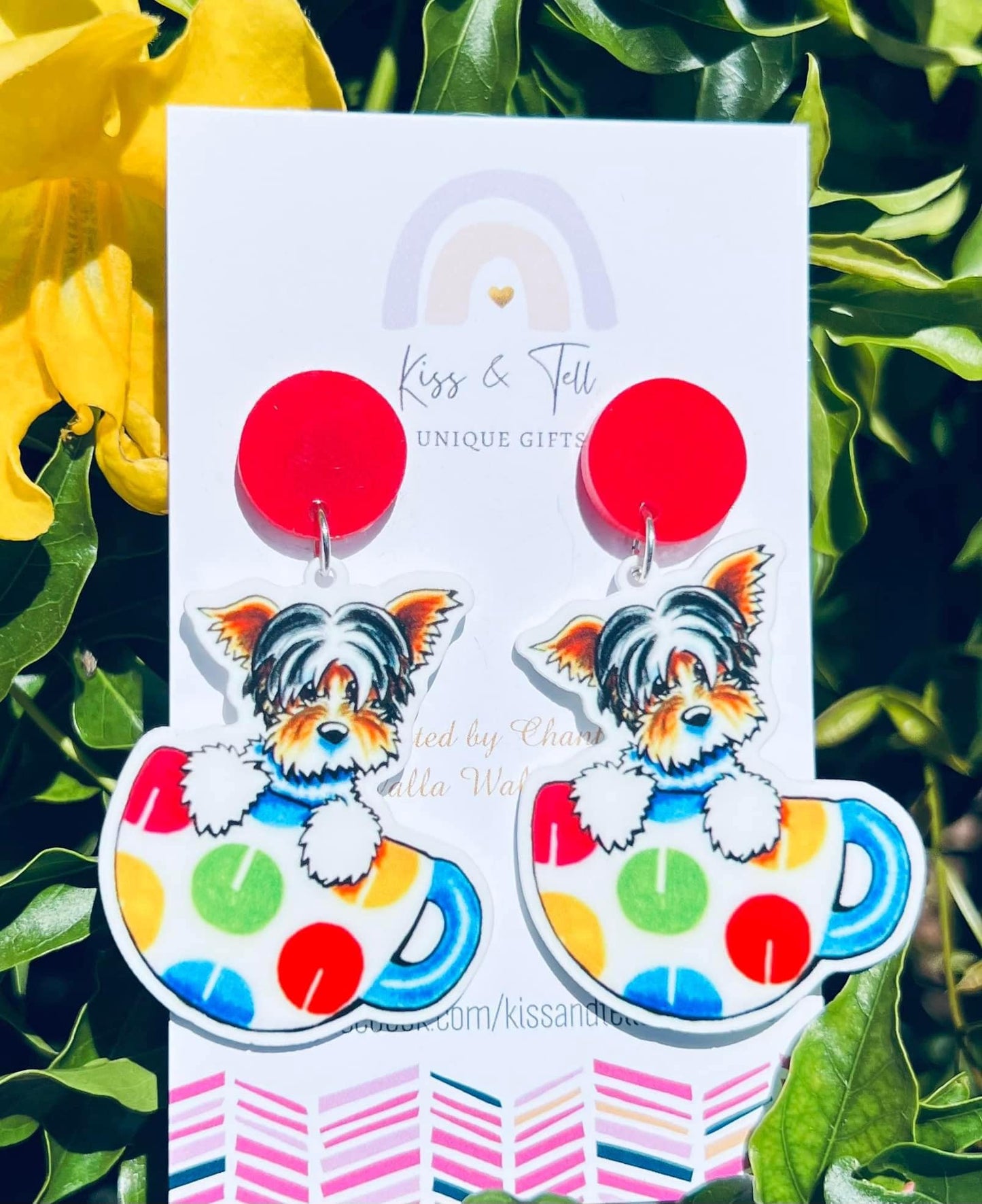 Teacup Dog Dangle Earrings