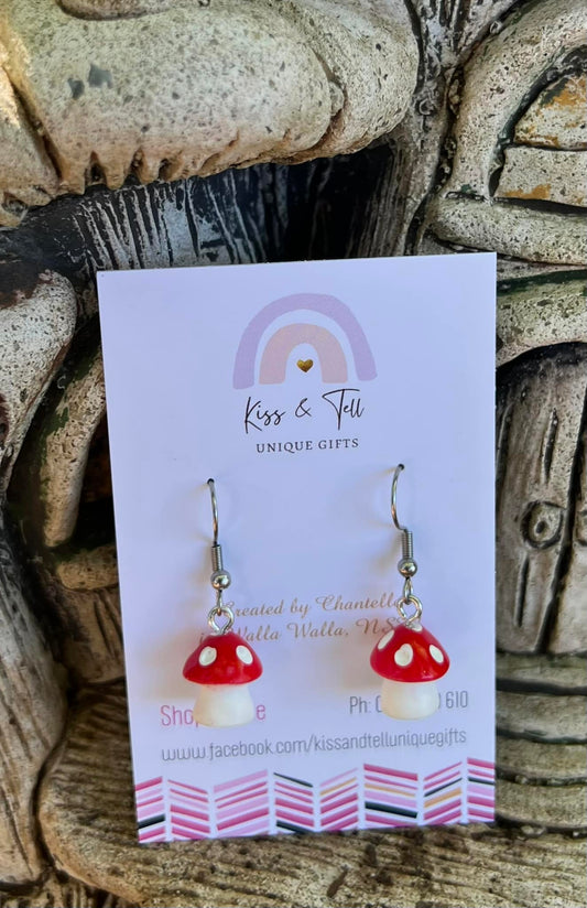 Red Mushroom Dangle Earrings