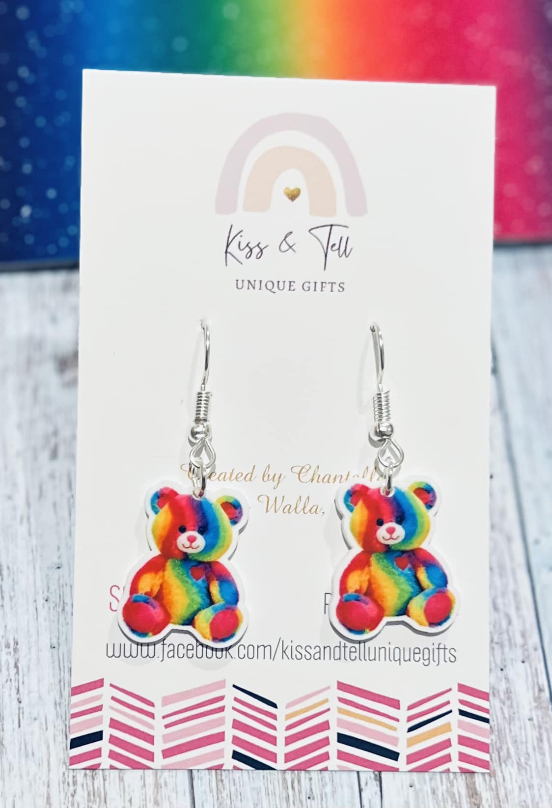 Rainbow Teddy Dangle Earrings