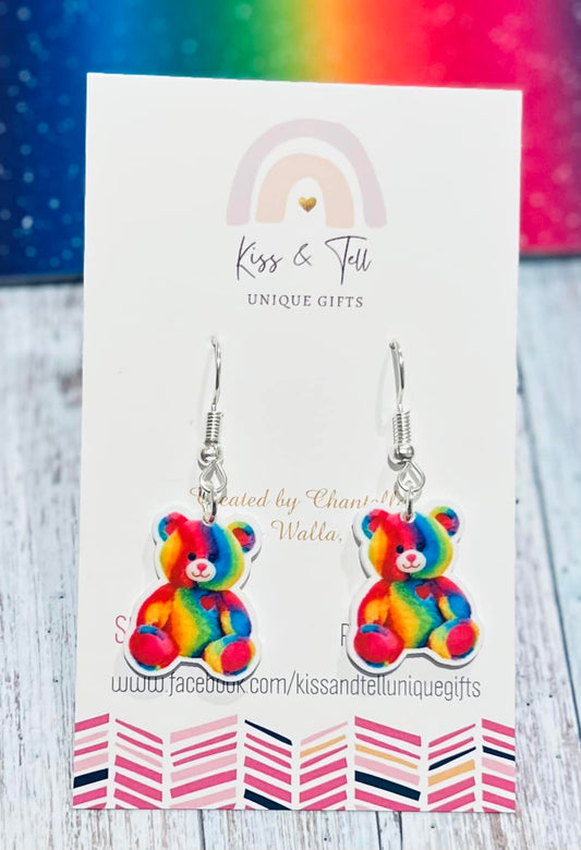 Rainbow Teddy Dangle Earrings