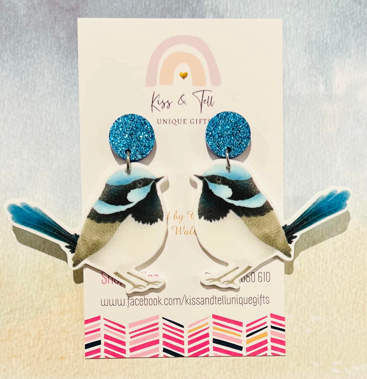 Blue Fairy-Wren Bird Drop Earrings