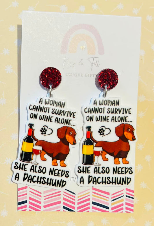 Dachshunds & Wine Statement Earrings