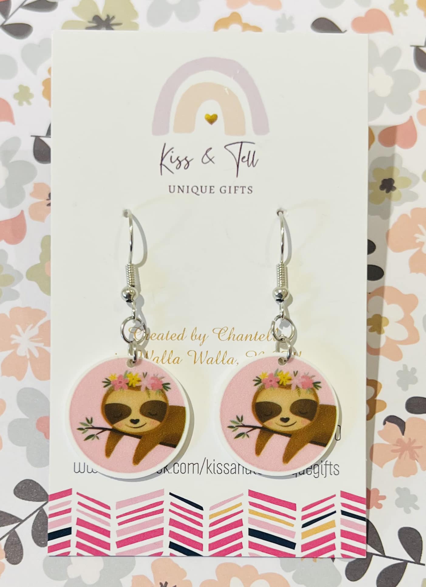 Floral Sloth Dangle Earrings