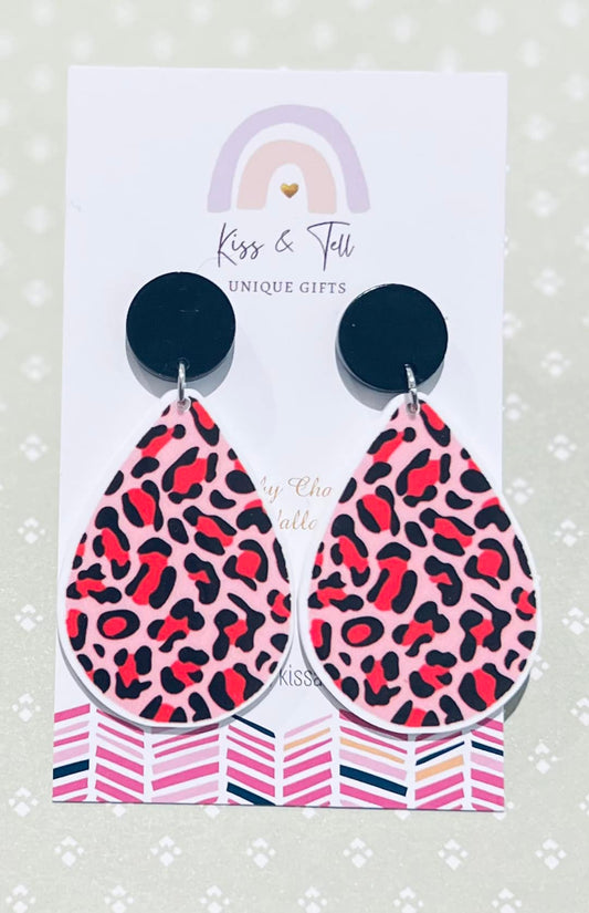 Red Leopard Print Teardrop Earrings